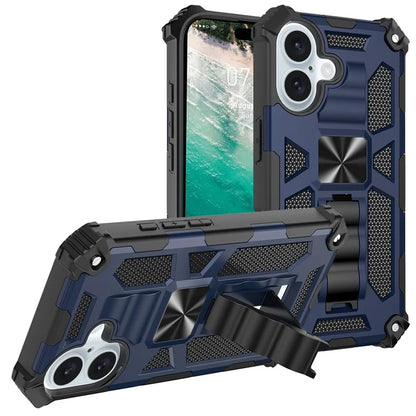 For iPhone 16 Phone Case Kickstand Drop Protection PC + TPU Back Cover