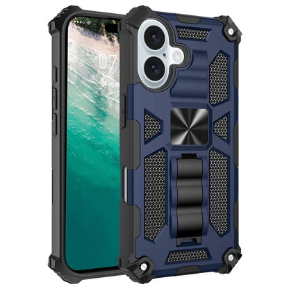 For iPhone 16 Phone Case Kickstand Drop Protection PC + TPU Back Cover