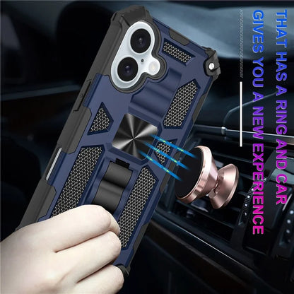 For iPhone 16 Phone Case Kickstand Drop Protection PC + TPU Back Cover