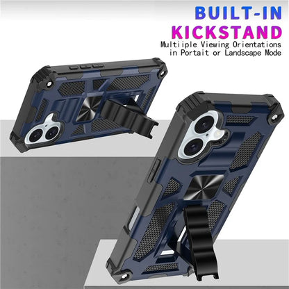 For iPhone 16 Phone Case Kickstand Drop Protection PC + TPU Back Cover