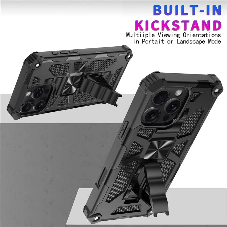 For iPhone 16 Pro Phone Case Kickstand Drop Protection PC + TPU Back Cover