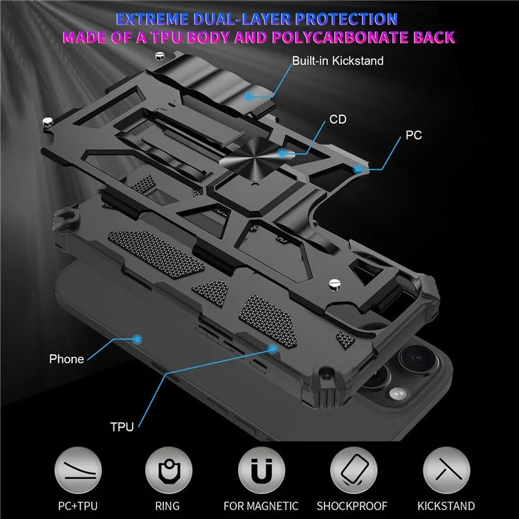 For iPhone 16 Pro Phone Case Kickstand Drop Protection PC + TPU Back Cover