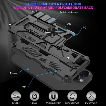For iPhone 16 Pro Phone Case Kickstand Drop Protection PC + TPU Back Cover