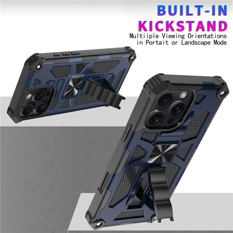 For iPhone 16 Pro Phone Case Kickstand Drop Protection PC + TPU Back Cover