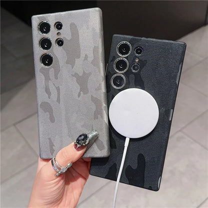 For Samsung Galaxy S24 Ultra Magnetic Case Camouflage Pattern Shockproof PC+PU Phone Cover