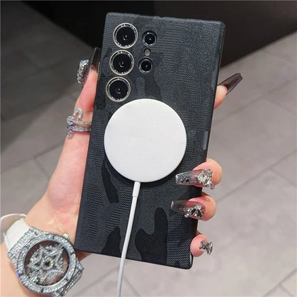 For Samsung Galaxy S24 Ultra Magnetic Case Camouflage Pattern Shockproof PC+PU Phone Cover