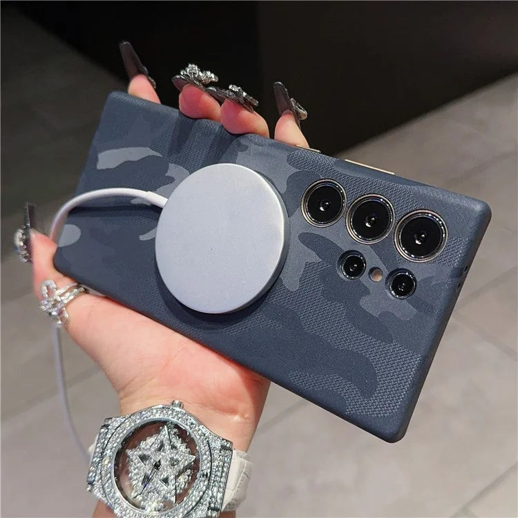 For Samsung Galaxy S24 Ultra Magnetic Case Camouflage Pattern Shockproof PC+PU Phone Cover
