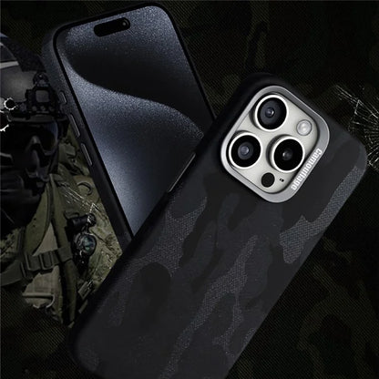 For iPhone 16 Pro Magnetic Case Camouflage Pattern Shockproof PC+PU Phone Cover