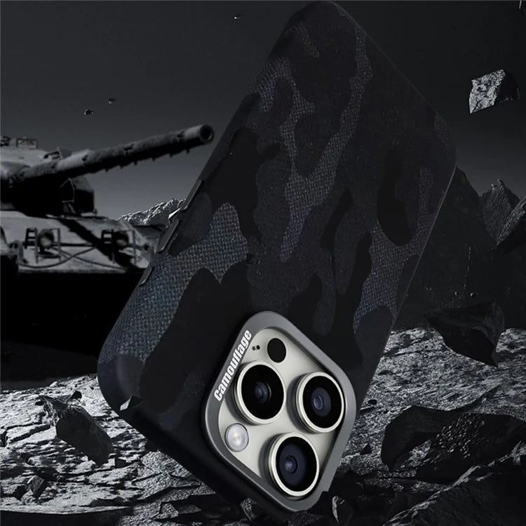 For iPhone 15 Pro Max Magnetic Case Camouflage Pattern Shockproof PC+PU Phone Cover