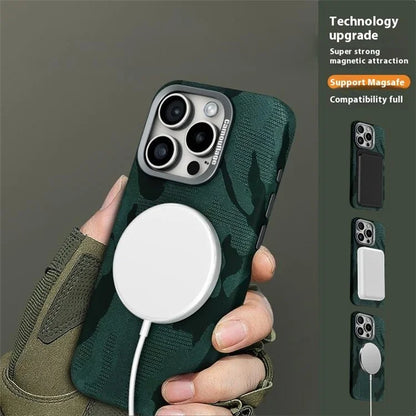 For iPhone 15 Pro Magnetic Case Camouflage Pattern Shockproof PC+PU Phone Cover