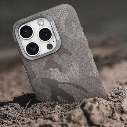 For iPhone 15 Pro Magnetic Case Camouflage Pattern Shockproof PC+PU Phone Cover