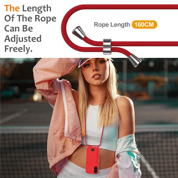 For iPhone 16 Case Liquid Silicone Card Holder Phone Back Cover with Lanyard