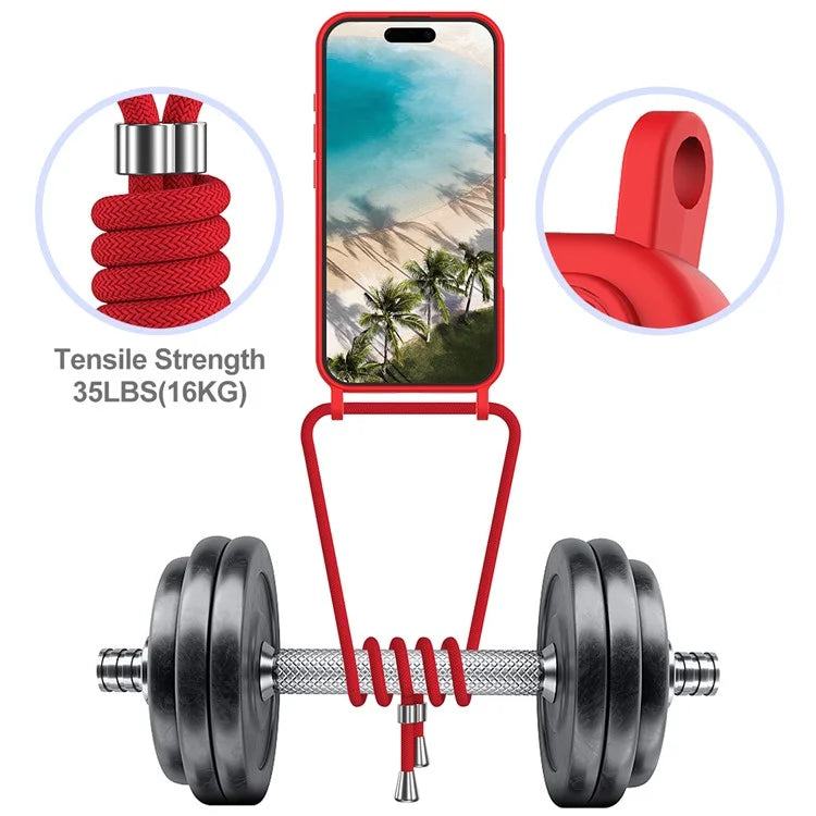 For iPhone 16 Case Liquid Silicone Card Holder Phone Back Cover with Lanyard