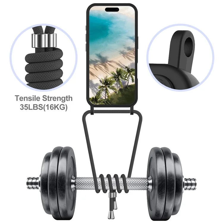For iPhone 16 Case Liquid Silicone Card Holder Phone Back Cover with Lanyard