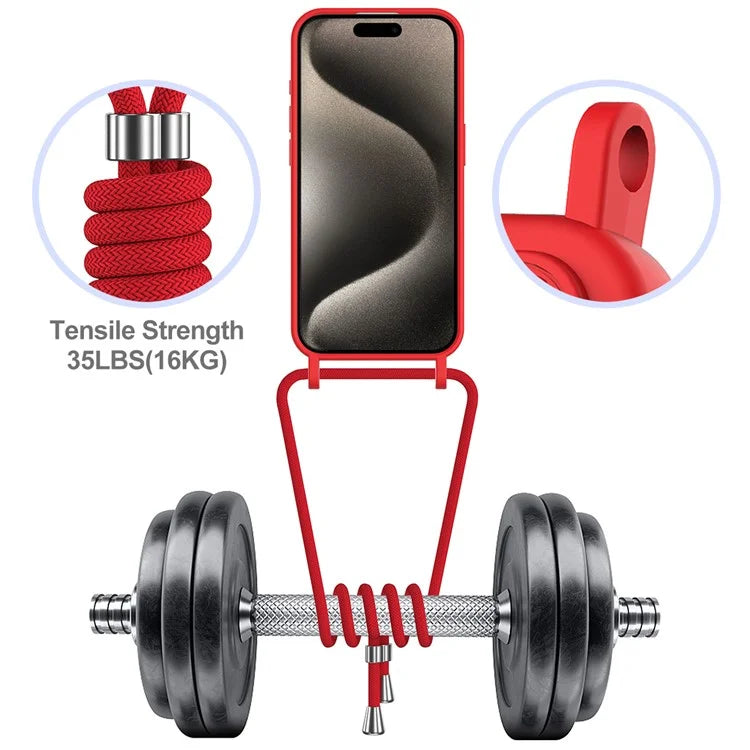 For iPhone 16 Pro Max Case Liquid Silicone Card Holder Phone Back Cover with Lanyard