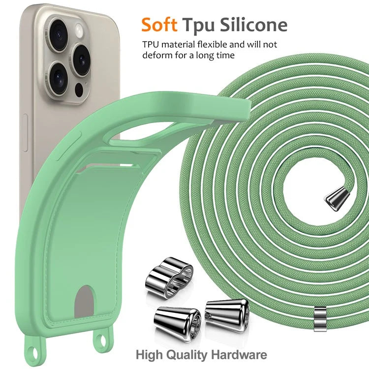 For iPhone 16 Pro Max Case Liquid Silicone Card Holder Phone Back Cover with Lanyard