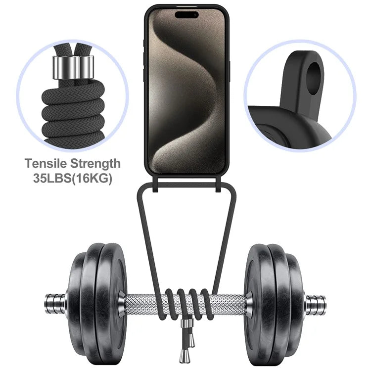 For iPhone 16 Pro Max Case Liquid Silicone Card Holder Phone Back Cover with Lanyard