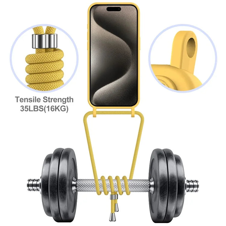 For iPhone 16 Pro Max Case Liquid Silicone Card Holder Phone Back Cover with Lanyard