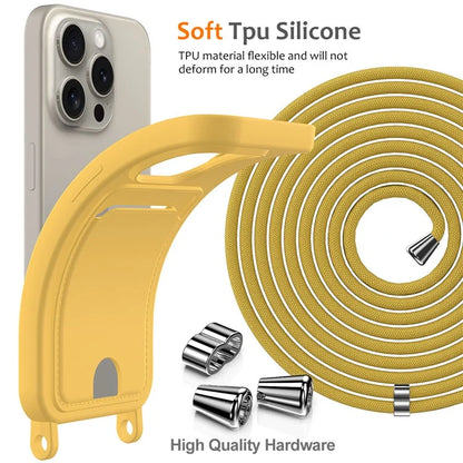 For iPhone 16 Pro Max Case Liquid Silicone Card Holder Phone Back Cover with Lanyard