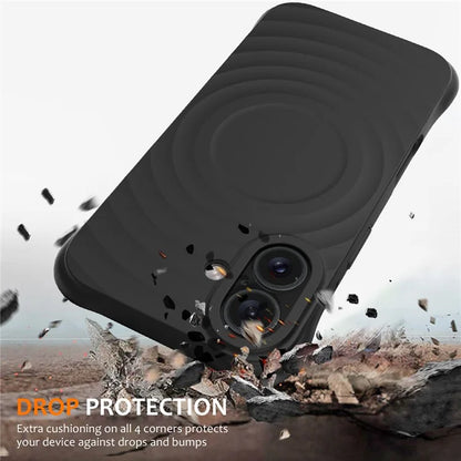 For iPhone 16 Case Compatible with MagSafe Ripple Texture Liquid Silicone Protective Cover with Strap