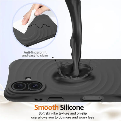 For iPhone 16 Case Compatible with MagSafe Ripple Texture Liquid Silicone Protective Cover with Strap