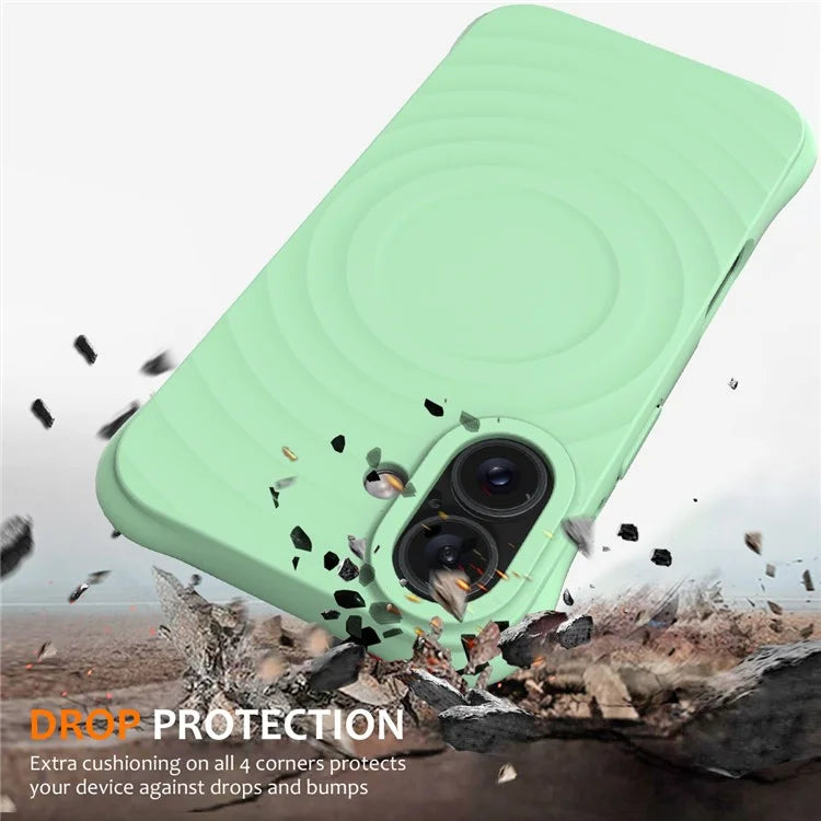 For iPhone 16 Case Compatible with MagSafe Ripple Texture Liquid Silicone Protective Cover with Strap