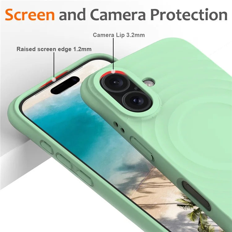 For iPhone 16 Case Compatible with MagSafe Ripple Texture Liquid Silicone Protective Cover with Strap