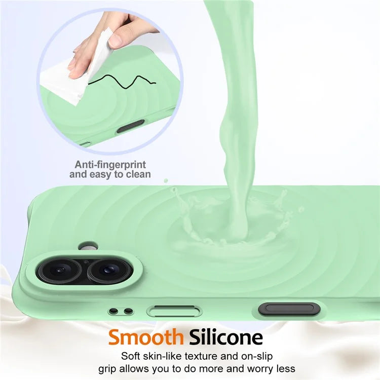 For iPhone 16 Case Compatible with MagSafe Ripple Texture Liquid Silicone Protective Cover with Strap