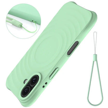 For iPhone 16 Case Compatible with MagSafe Ripple Texture Liquid Silicone Protective Cover with Strap