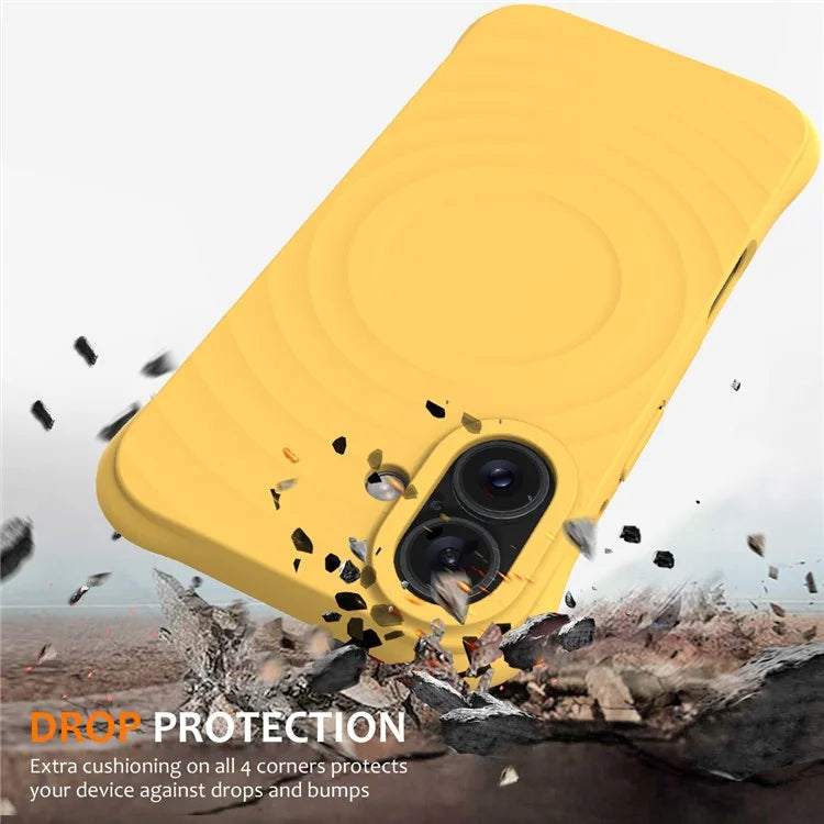 For iPhone 16 Case Compatible with MagSafe Ripple Texture Liquid Silicone Protective Cover with Strap