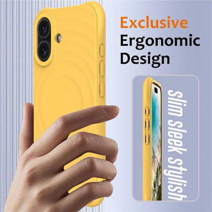 For iPhone 16 Case Compatible with MagSafe Ripple Texture Liquid Silicone Protective Cover with Strap