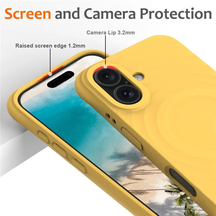 For iPhone 16 Case Compatible with MagSafe Ripple Texture Liquid Silicone Protective Cover with Strap