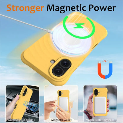 For iPhone 16 Case Compatible with MagSafe Ripple Texture Liquid Silicone Protective Cover with Strap