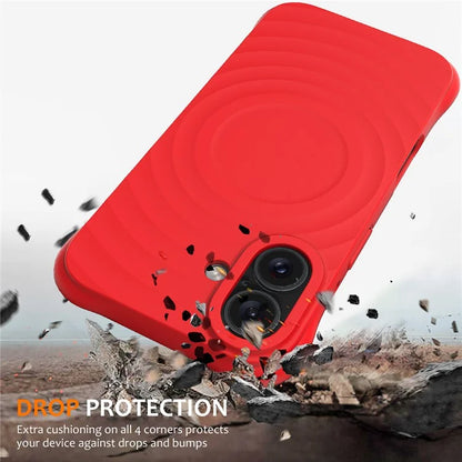 For iPhone 16 Case Compatible with MagSafe Ripple Texture Liquid Silicone Protective Cover with Strap