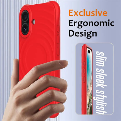 For iPhone 16 Case Compatible with MagSafe Ripple Texture Liquid Silicone Protective Cover with Strap
