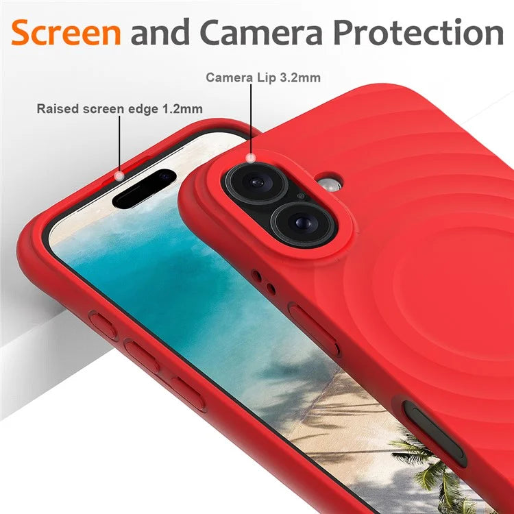 For iPhone 16 Case Compatible with MagSafe Ripple Texture Liquid Silicone Protective Cover with Strap