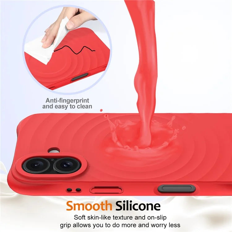For iPhone 16 Case Compatible with MagSafe Ripple Texture Liquid Silicone Protective Cover with Strap