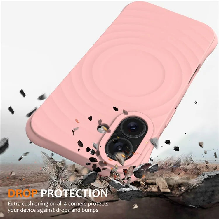 For iPhone 16 Case Compatible with MagSafe Ripple Texture Liquid Silicone Protective Cover with Strap