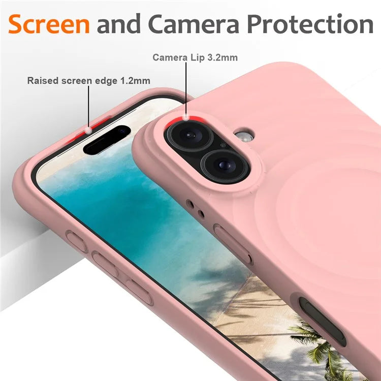 For iPhone 16 Case Compatible with MagSafe Ripple Texture Liquid Silicone Protective Cover with Strap