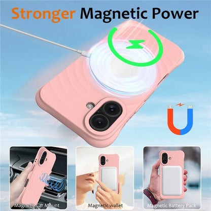 For iPhone 16 Case Compatible with MagSafe Ripple Texture Liquid Silicone Protective Cover with Strap