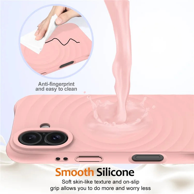 For iPhone 16 Case Compatible with MagSafe Ripple Texture Liquid Silicone Protective Cover with Strap