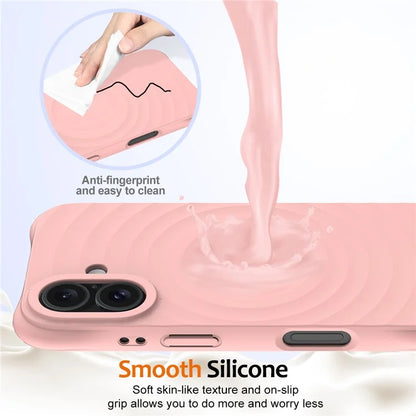 For iPhone 16 Case Compatible with MagSafe Ripple Texture Liquid Silicone Protective Cover with Strap