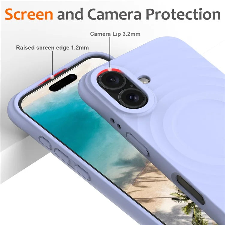 For iPhone 16 Case Compatible with MagSafe Ripple Texture Liquid Silicone Protective Cover with Strap