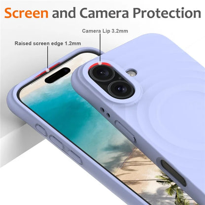 For iPhone 16 Case Compatible with MagSafe Ripple Texture Liquid Silicone Protective Cover with Strap