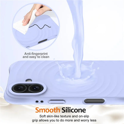 For iPhone 16 Case Compatible with MagSafe Ripple Texture Liquid Silicone Protective Cover with Strap