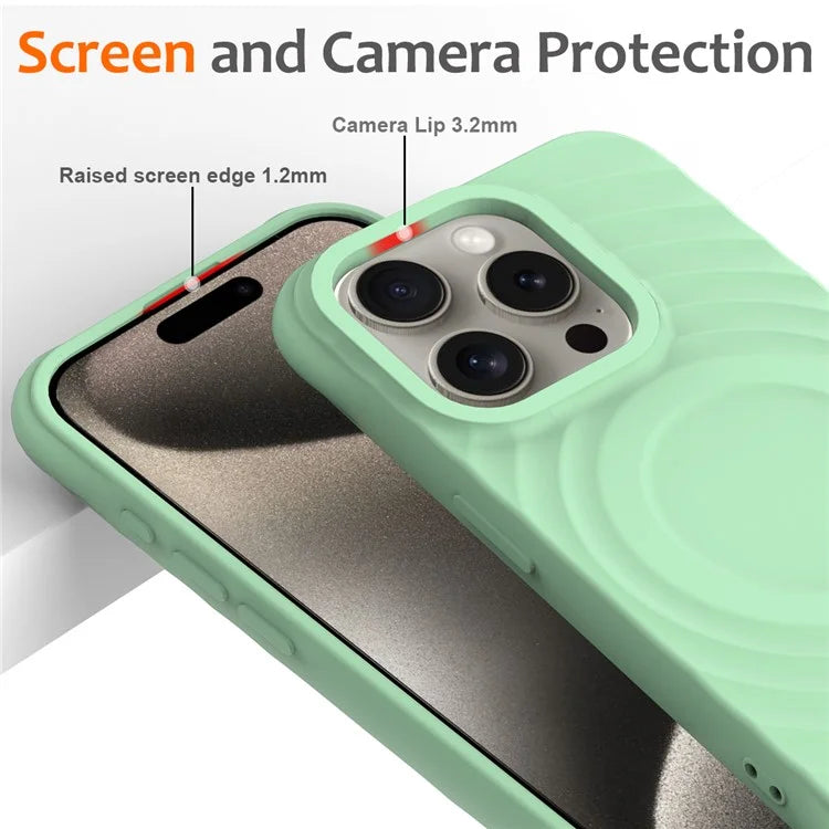 For iPhone 16 Pro Max Case Compatible with MagSafe Ripple Texture Liquid Silicone Protective Cover with Strap