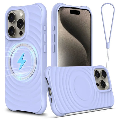 For iPhone 16 Pro Max Case Compatible with MagSafe Ripple Texture Liquid Silicone Protective Cover with Strap