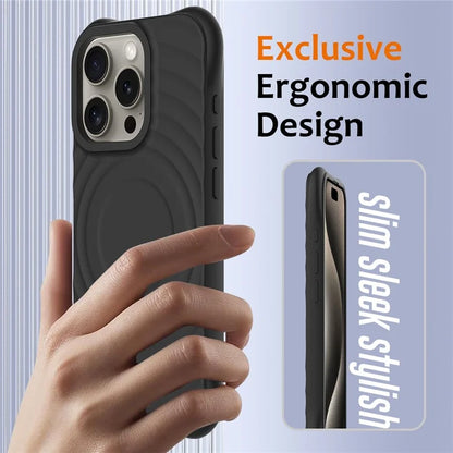 For iPhone 16 Pro Case Compatible with MagSafe Ripple Texture Liquid Silicone Protective Cover with Strap