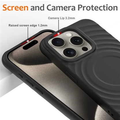 For iPhone 16 Pro Case Compatible with MagSafe Ripple Texture Liquid Silicone Protective Cover with Strap