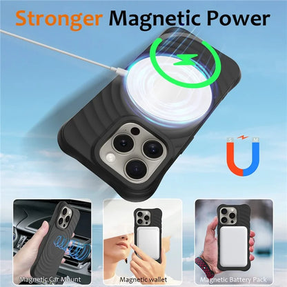 For iPhone 16 Pro Case Compatible with MagSafe Ripple Texture Liquid Silicone Protective Cover with Strap